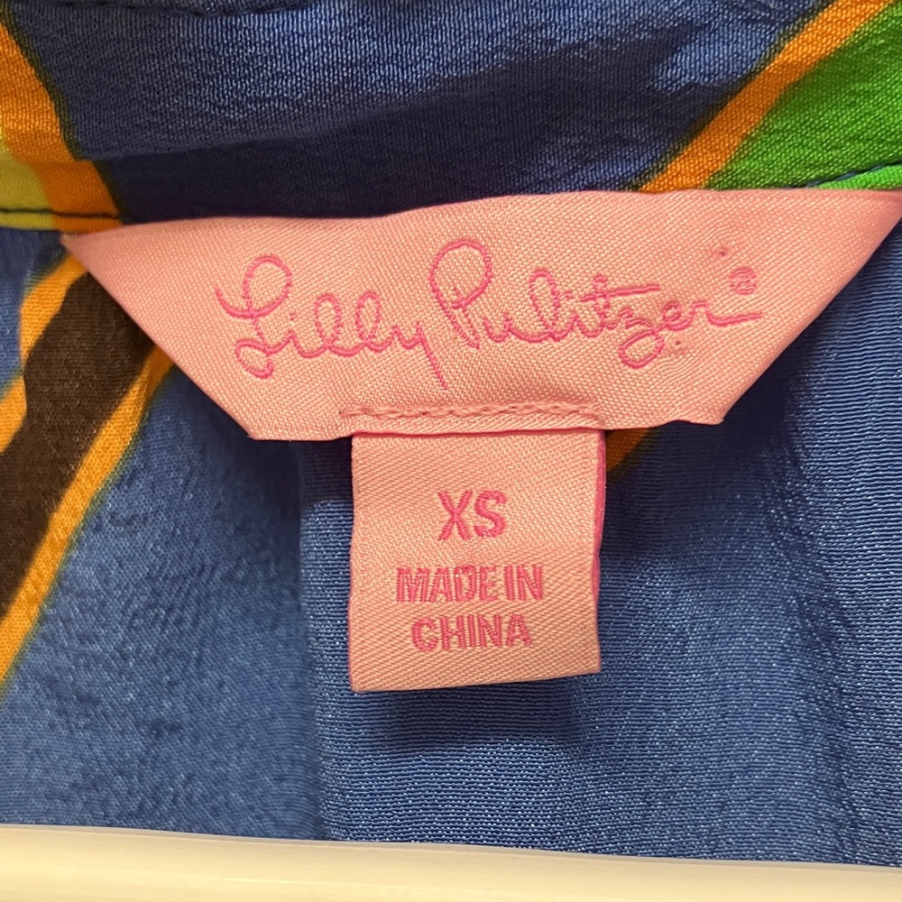 Lilly Pulitzer Elsa silk long sleeve blouse, rare Starry Blue Drama Queen XS - Picture 4 of 11